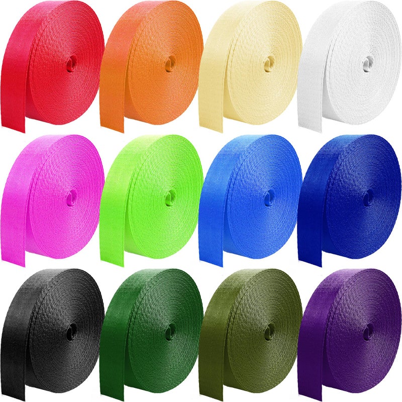 Grosun 12 Rolls Nylon Webbing 1 inch 1.5 inch 2 inch Nylon Strap Webbing Straps Backpack Straps Nylon Belt, 10 25 50 3.3 Yards Webbing Strapping - Image 1